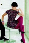 Alyson Hannigan wearing purple pantyhose