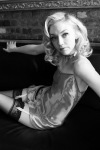 Emily Kinney in lingerie and black stockings