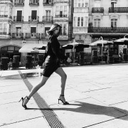 Maria Pedraza wearing high heel sandals in a black and white pic