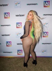 Meghan Elizabeth Trainor with a fishnet dress