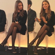 Xenia Tchoumi crossing her legs in black pantyhose