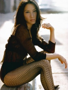 Lucy Liu with fashion pantyhose